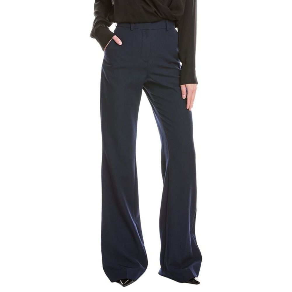 Balmain Womens High Waist Flare Wool Pant, Blue